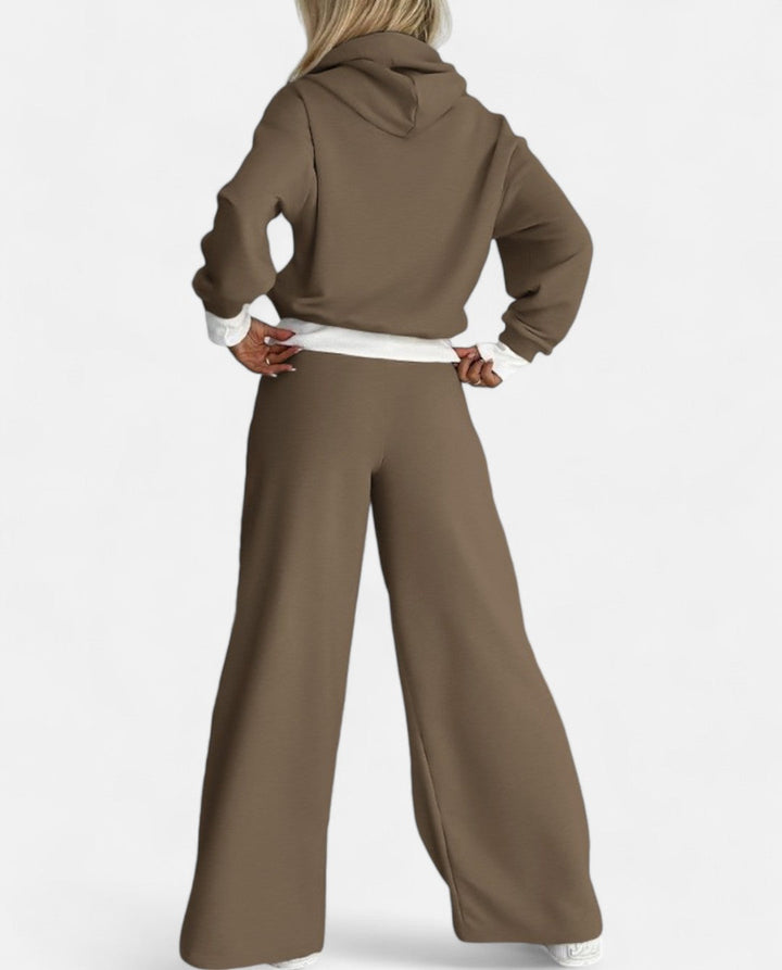 2-teiliges Set aus einem zweifarbigen Kapuzenpulli mit verstellbarem Kordelzug, passend zur Hose mit weitem Bein