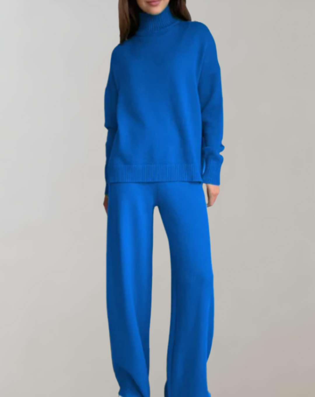2-teiliges Set aus lockerem Strickpulli mit Rollkragen und weit geschnittener Hose