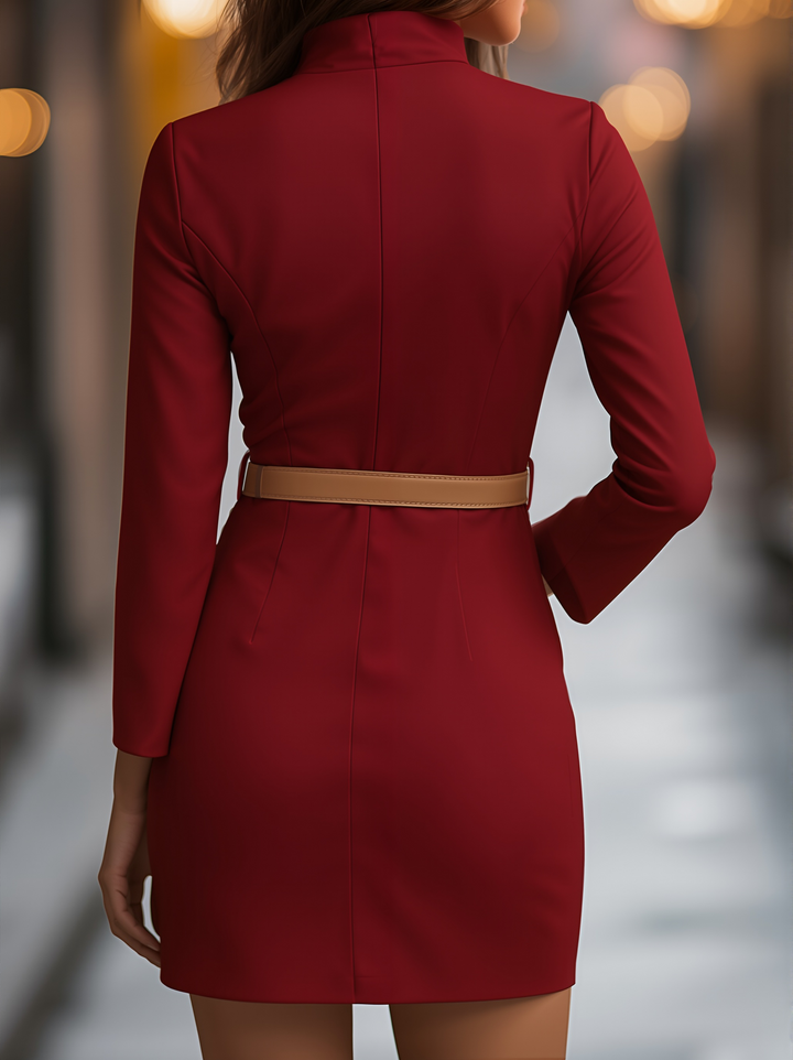 Damenkleid mit Stehkragen und Gürtel | Polyester
