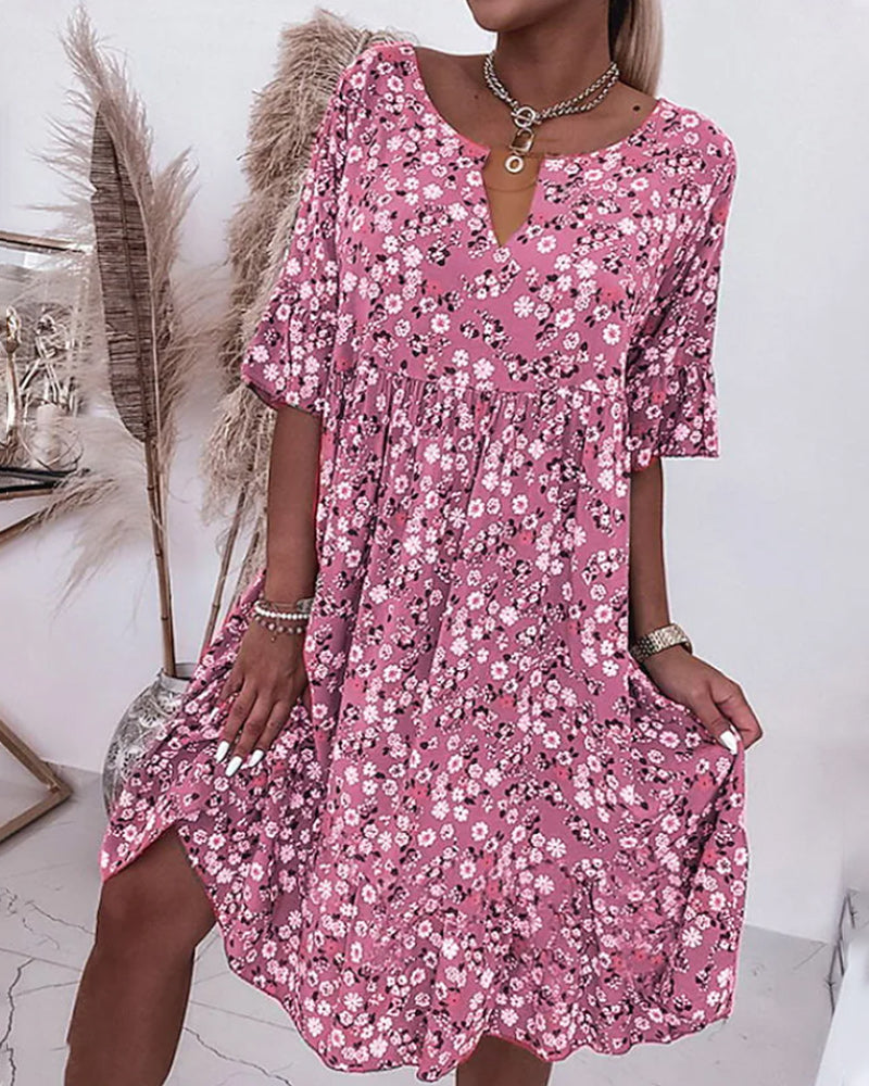 Damen Sommer Floral Locker Midi Kleid