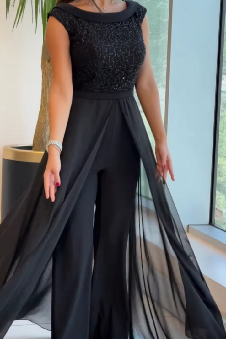 Damen-Jumpsuit aus Tüll mit Rundhalsausschnitt