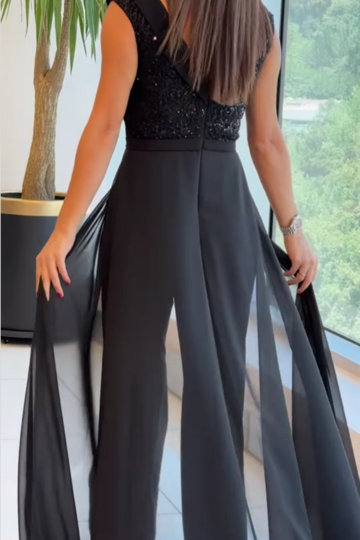 Damen-Jumpsuit aus Tüll mit Rundhalsausschnitt