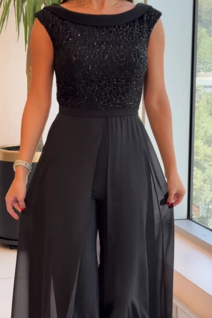 Damen-Jumpsuit aus Tüll mit Rundhalsausschnitt