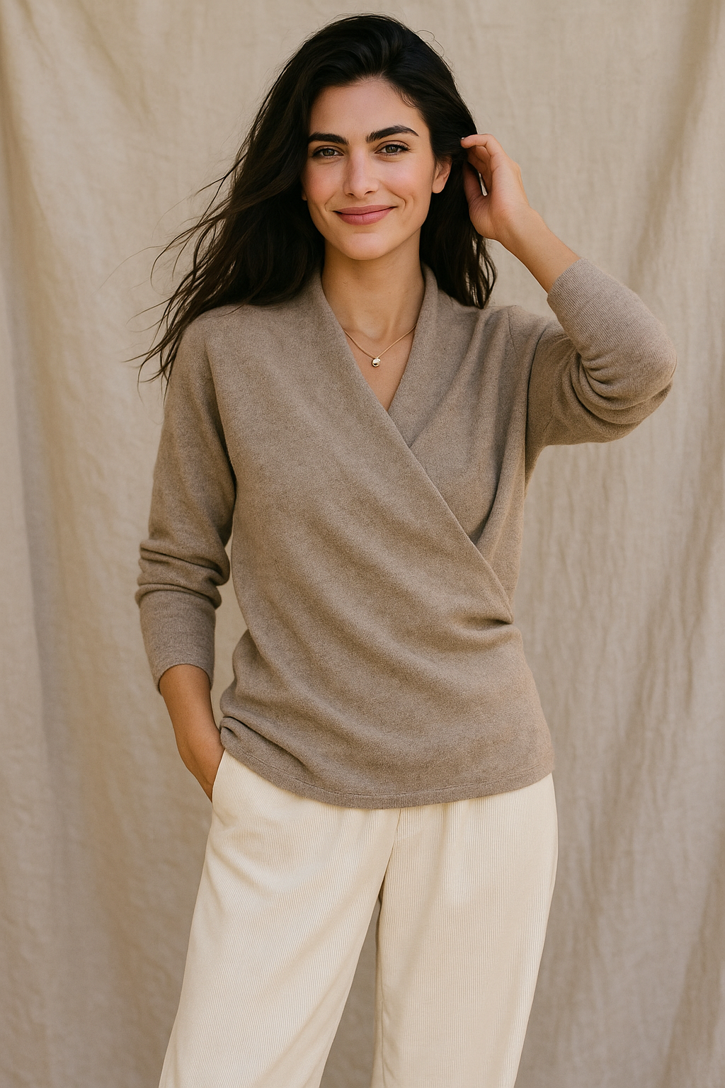 Jessica | Damen Winter Wickelpullover Mit V Ausschnitt