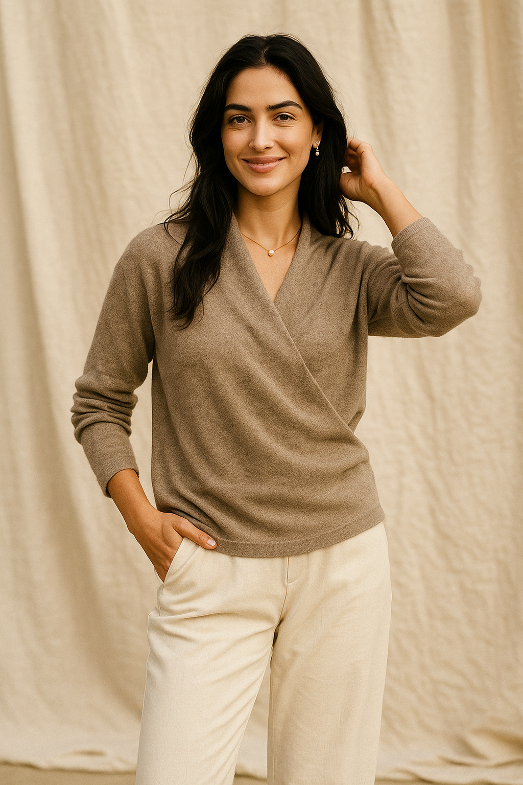 Jessica | Damen Winter Wickelpullover Mit V Ausschnitt