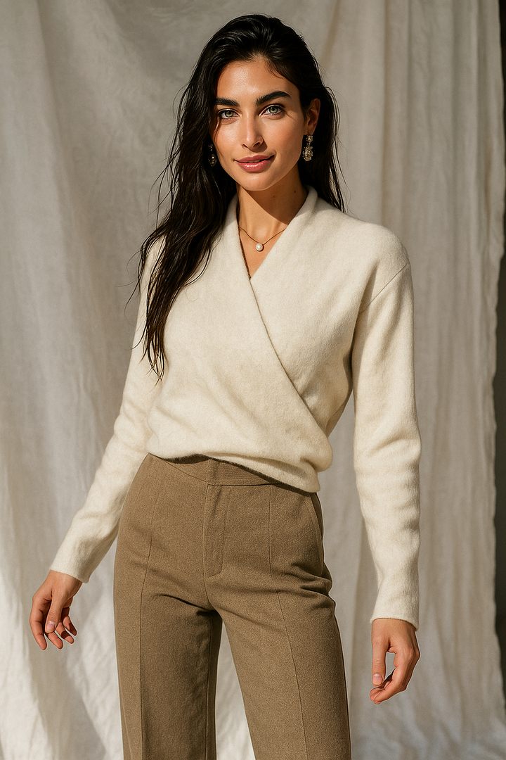 Jessica | Damen Winter Wickelpullover Mit V Ausschnitt
