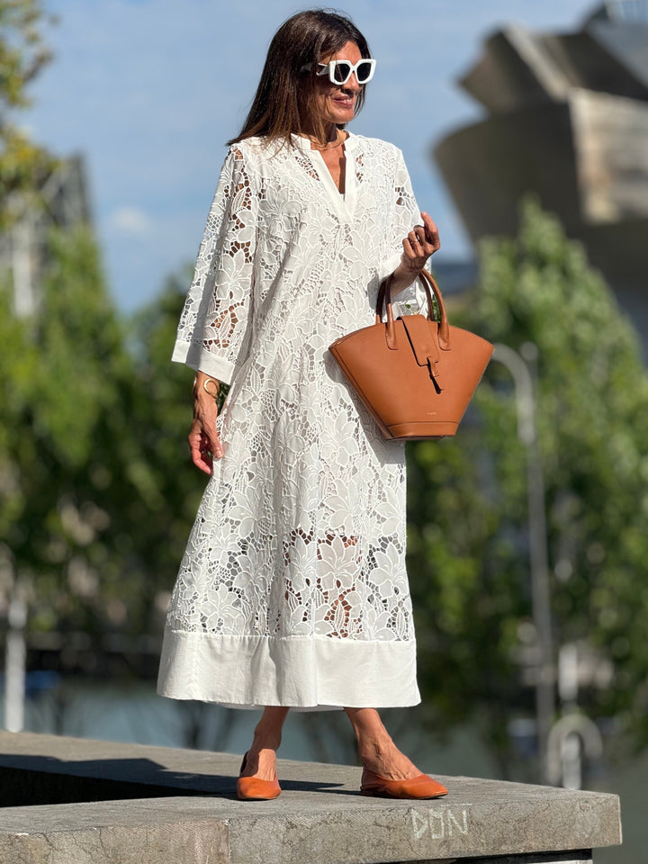 Spitzenkleid für Damen aus ägyptischer Baumwolle, weiß