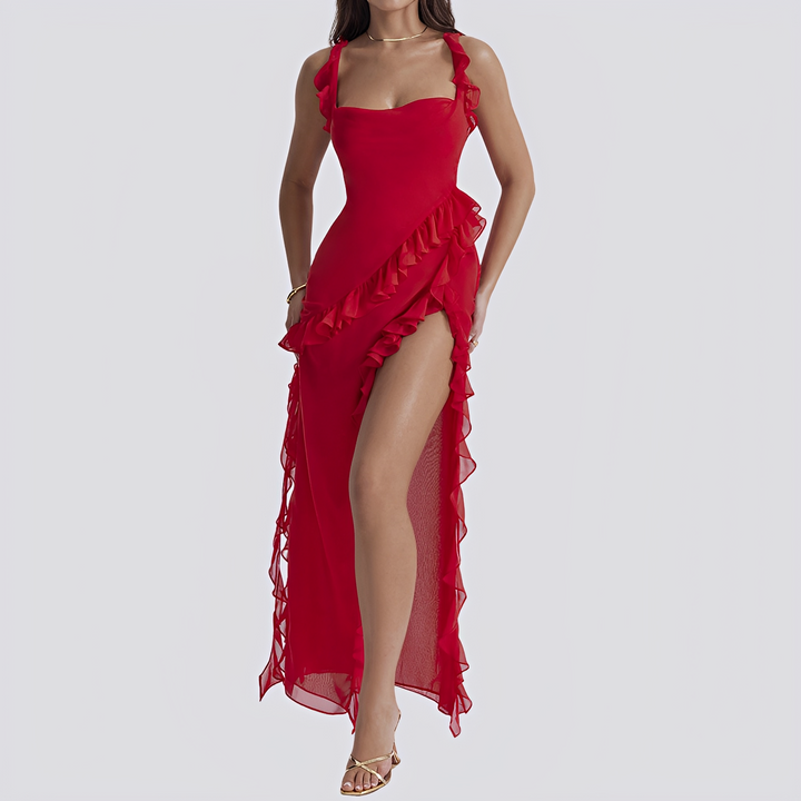 Lyvia - Lässiges Kleid mit hohem Schlitz und Rüschen für Damen