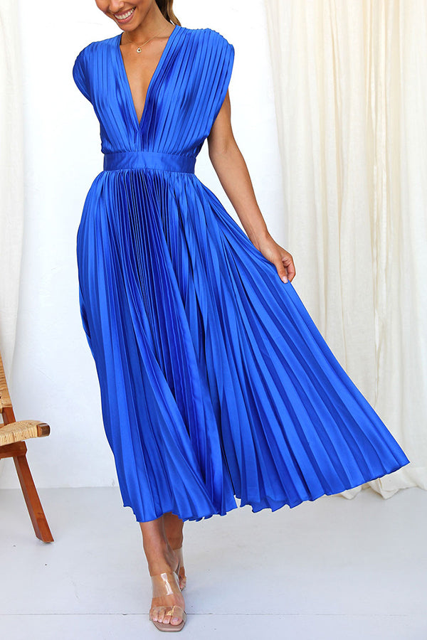 Mia – Women Satin Pleated Maxi Dress - Image 1