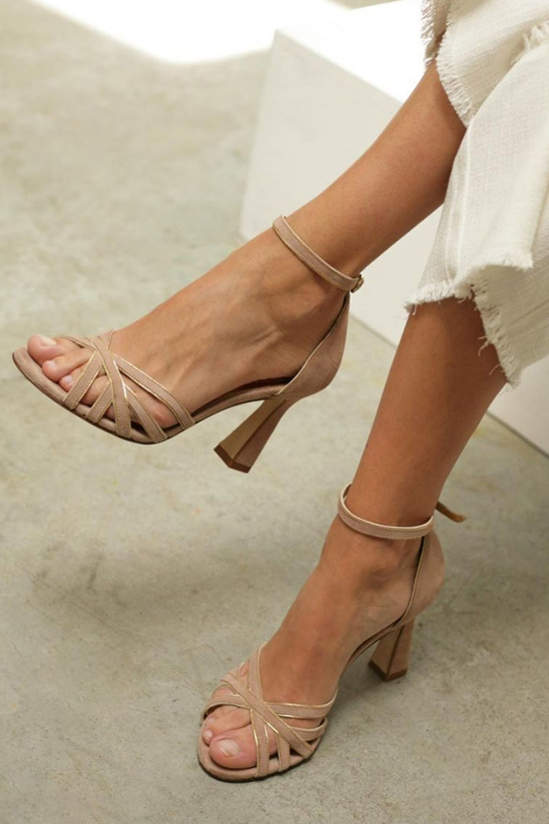Kathrin | Damen Sommer Patchwork Peeptoe High Heels