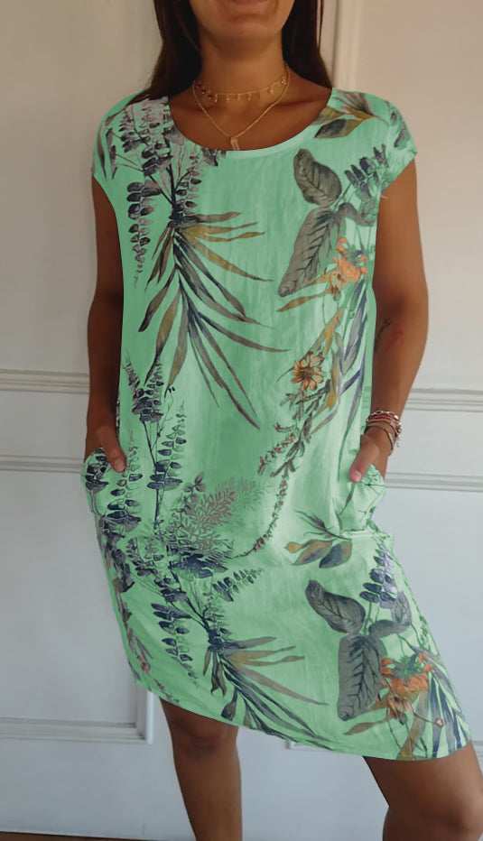 Angela | Damen Lässiges Sommerkleid mit Blattmuster