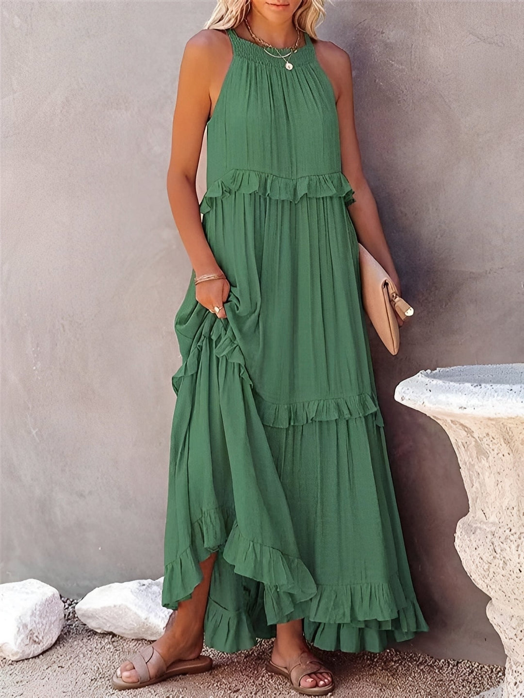 Zanna - Stilvolles ärmelloses Damen-Faltenkleid
