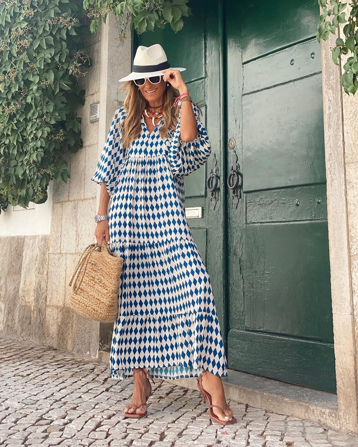 Midi-Kleid für Damen mit Puffärmeln und Stufenschnitt