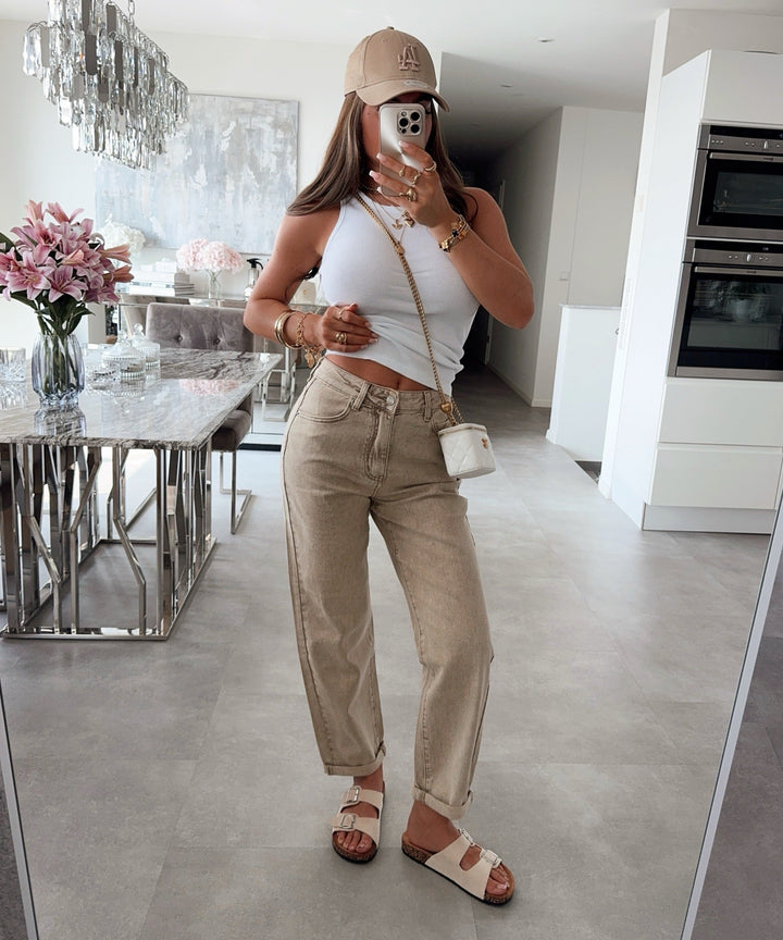 Stretch Mom Jeans Leava Taupe Ladypolitan ♡