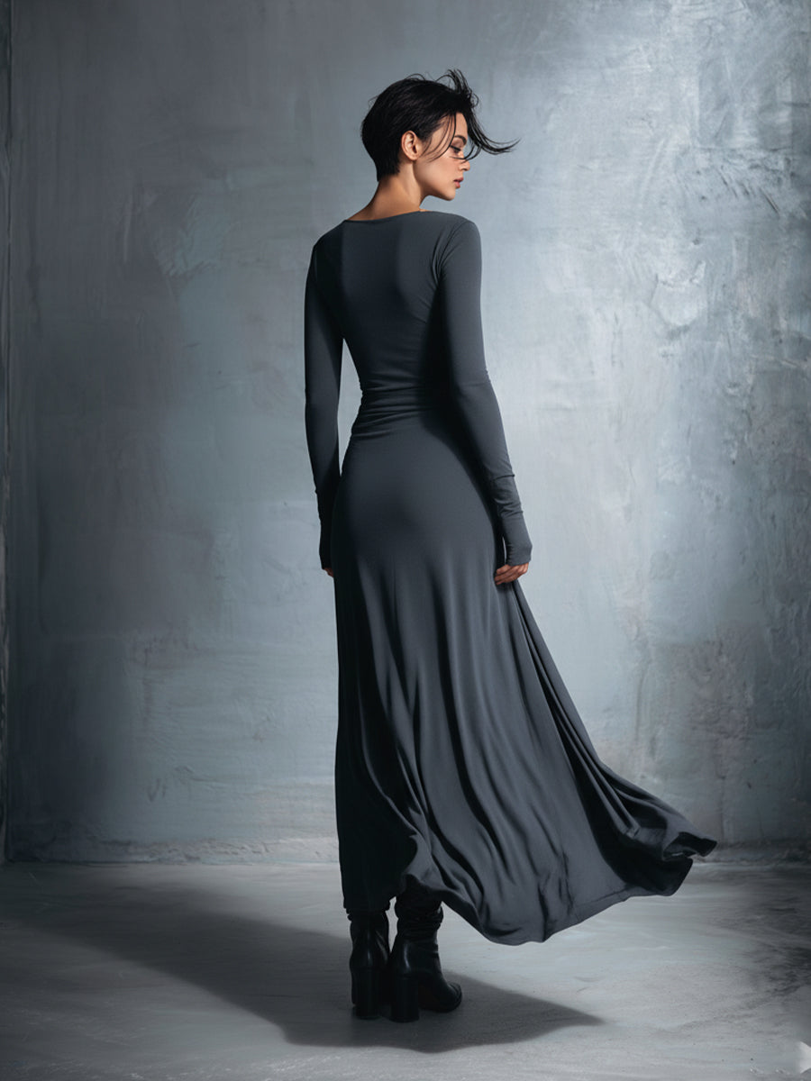 Damen-Maxikleid im Wickelstil, gestrickt, mit Knopf