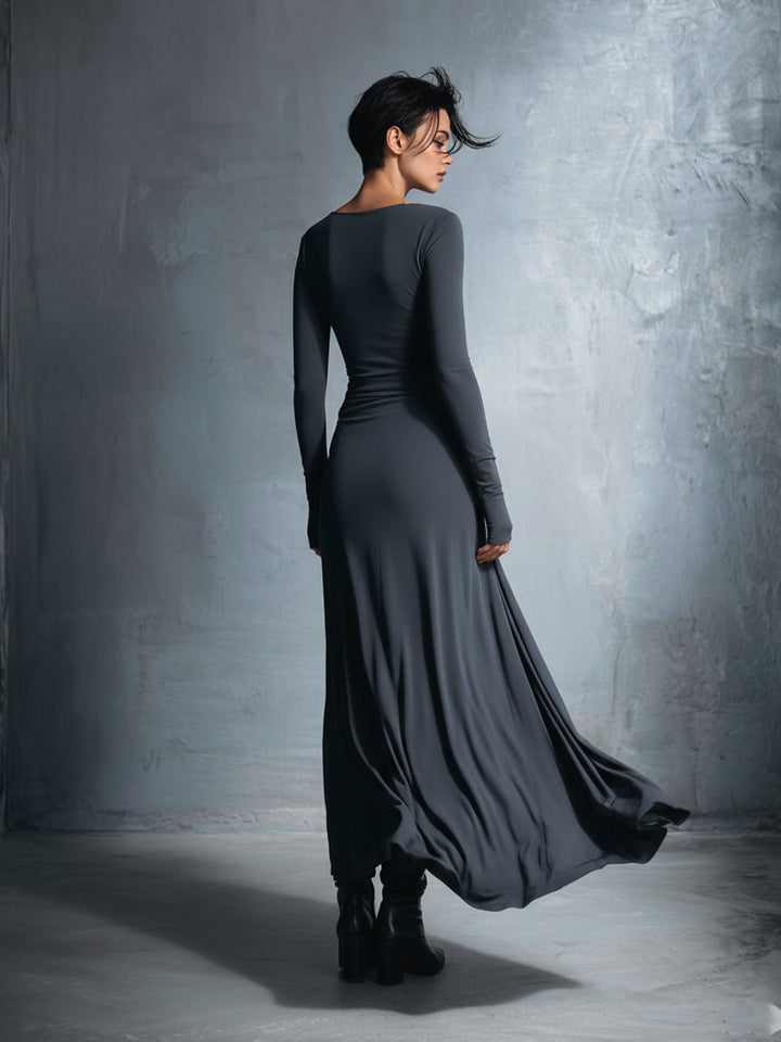Damen-Maxikleid im Wickelstil, gestrickt, mit Knopf
