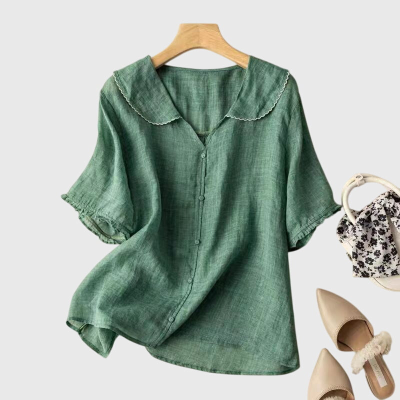 Stefanie | Damen Bluse mit kurzen Ärmeln und Knopfleiste