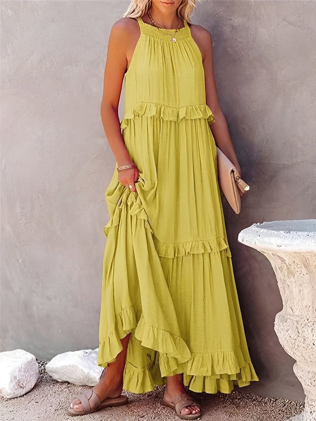 Zanna - Stilvolles ärmelloses Damen-Faltenkleid