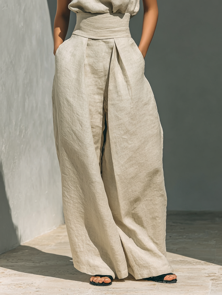 Damen-Set aus Leinenmischung: ärmelloses Oberteil und weite Hose