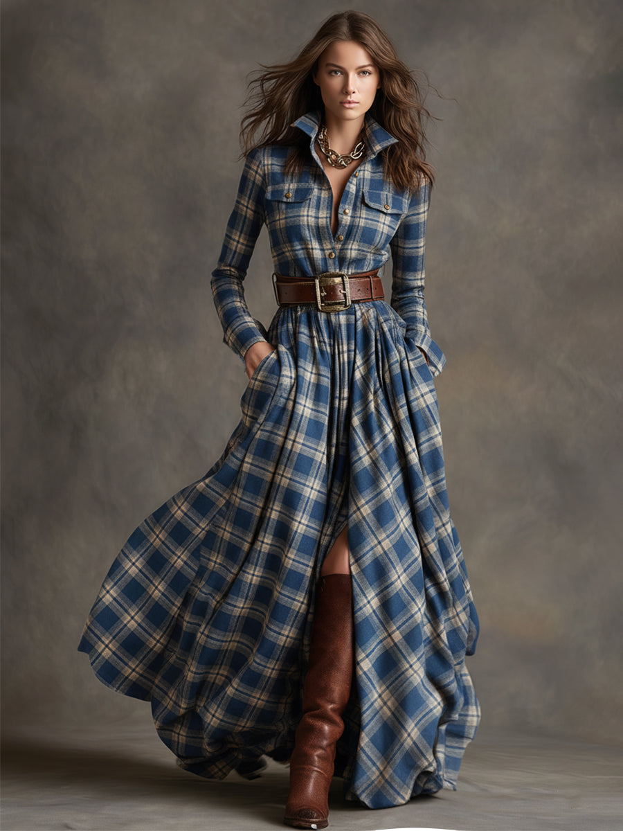 Helena – Kariertes Maxi-Hemdkleid