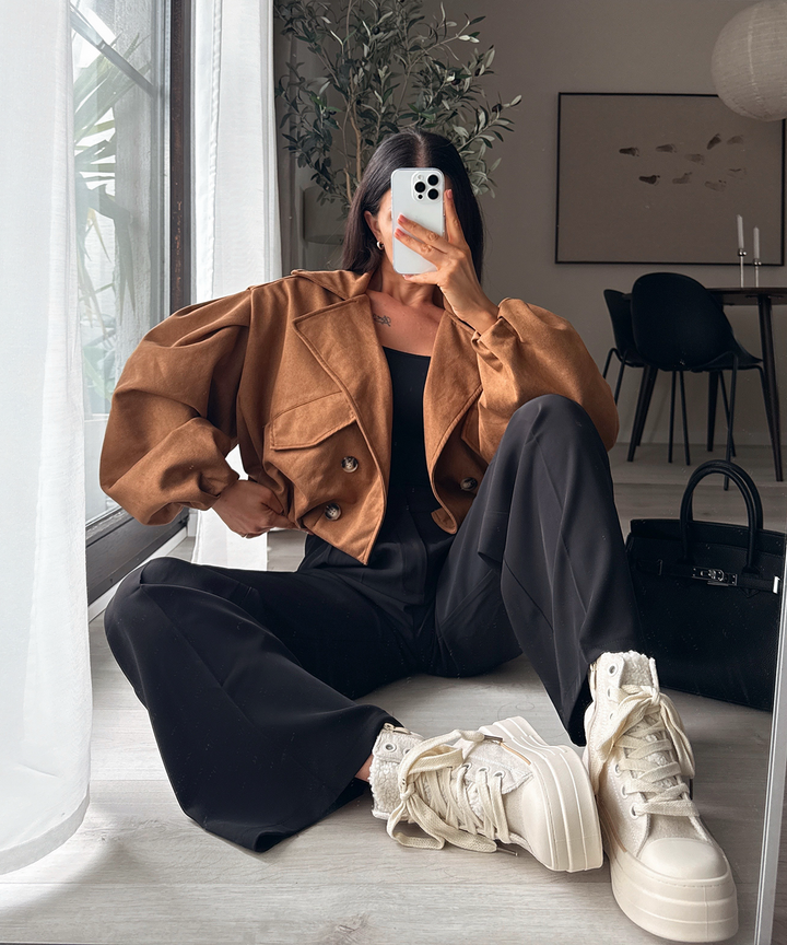 Wildleder Crop Trenchcoat Henna Camel Ladypolitan ♡