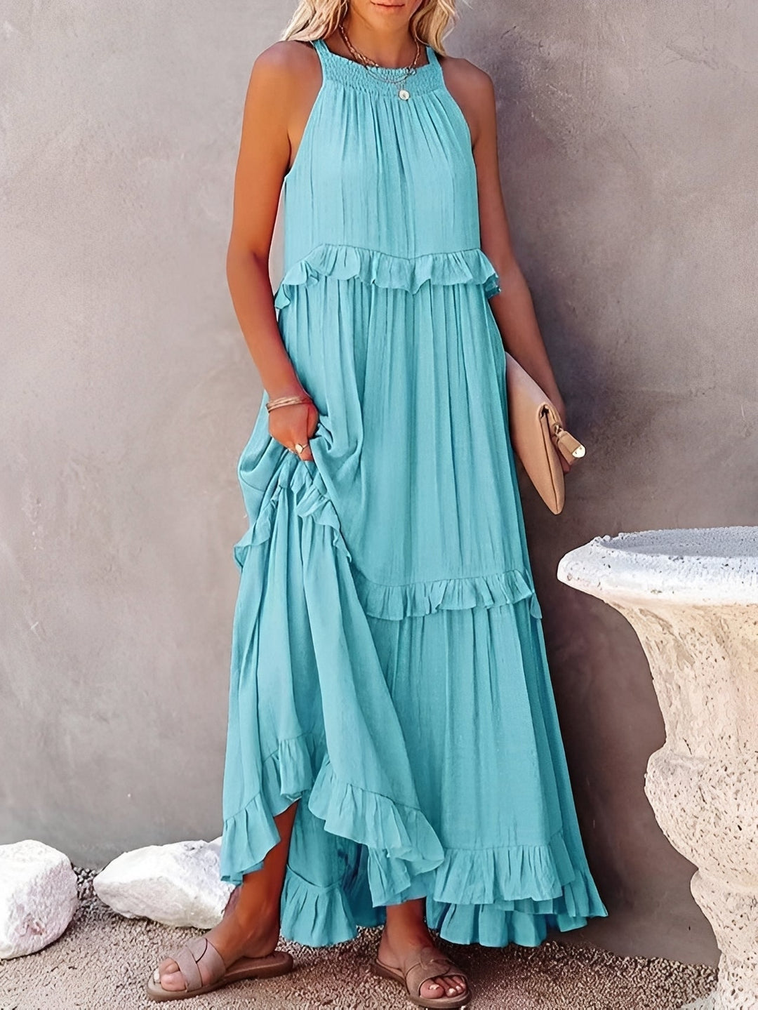 Zanna - Stilvolles ärmelloses Damen-Faltenkleid