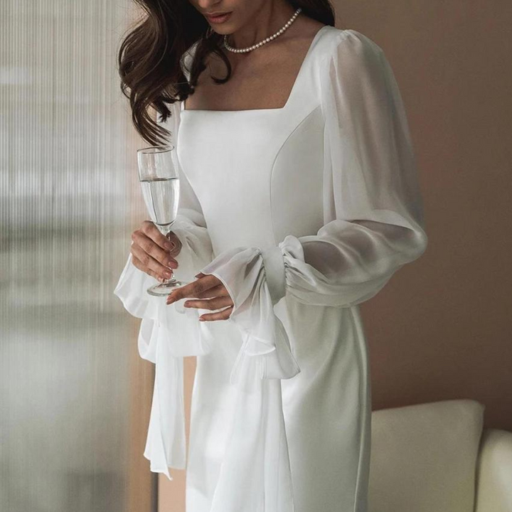 Damenkleid maxilang mit Puffärmeln