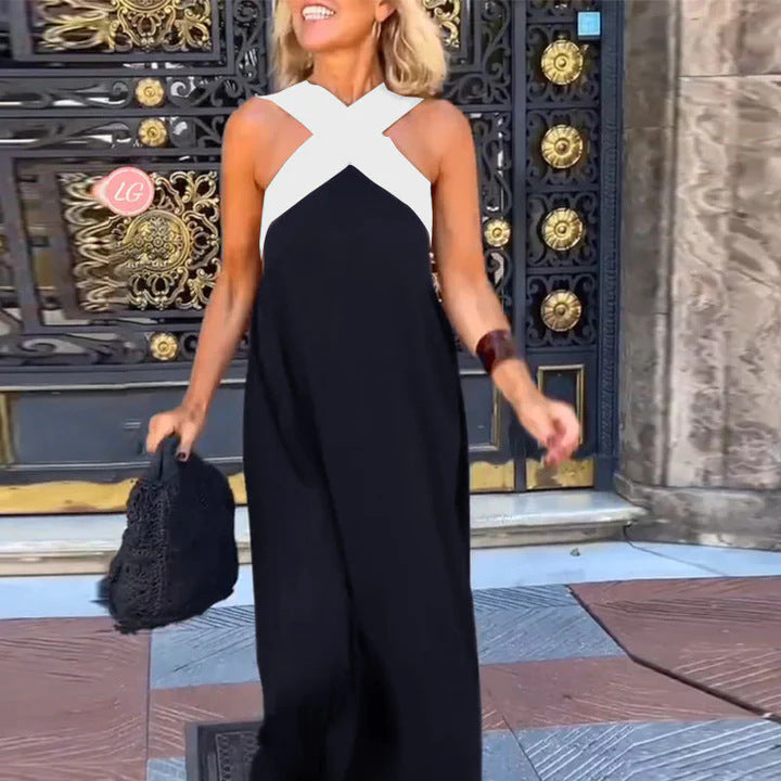 Ärmelloses Maxikleid für Damen mit gekreuztem Rücken