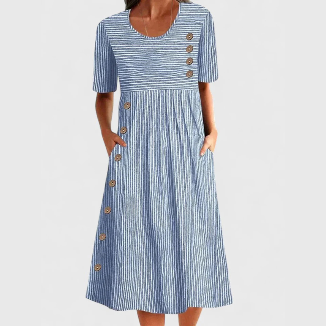 Susanne | Damen A-Linien Midikleid aus Baumwolle mit Streifen