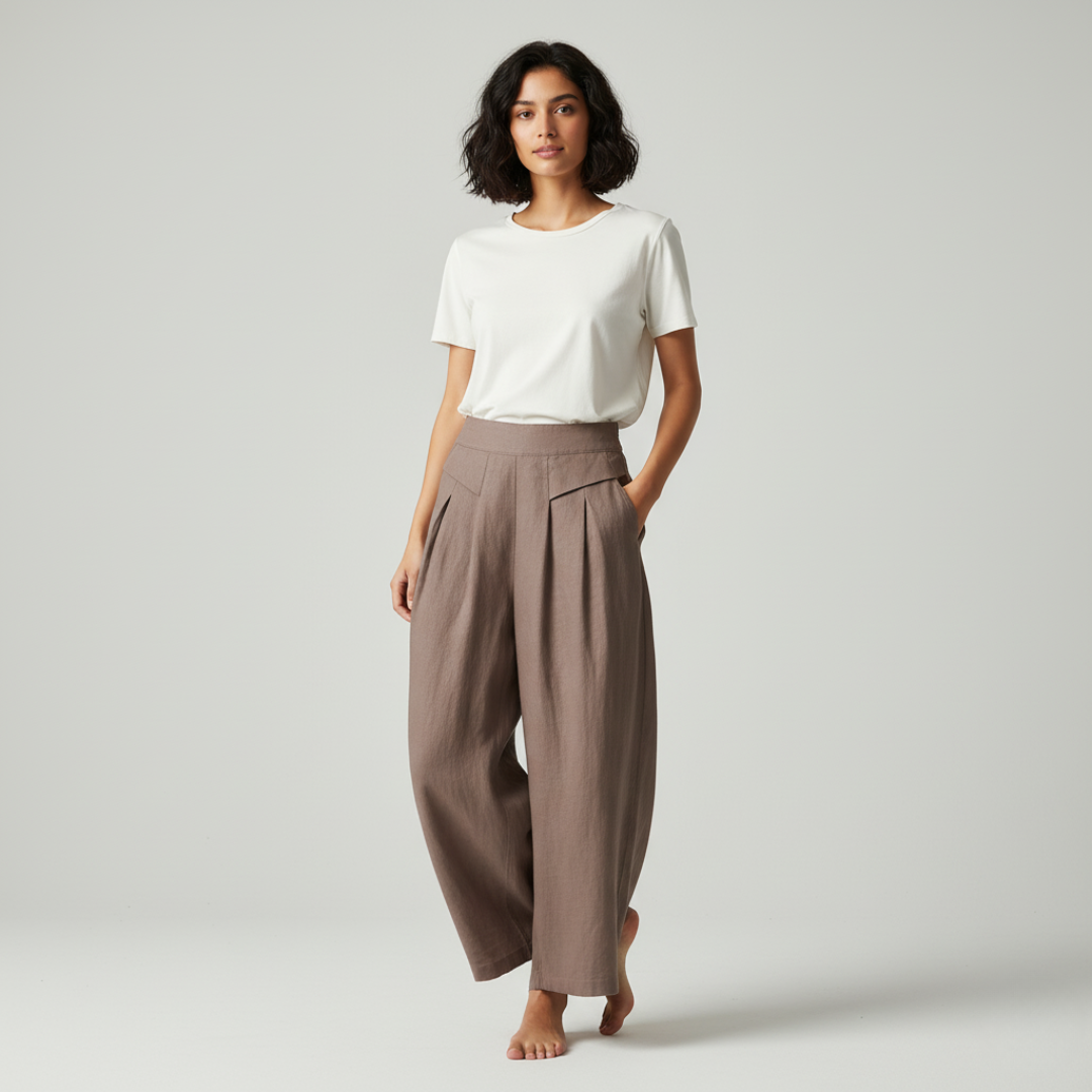 Leinenhose Damen Hoch geschnitten Weite Hosenbeine