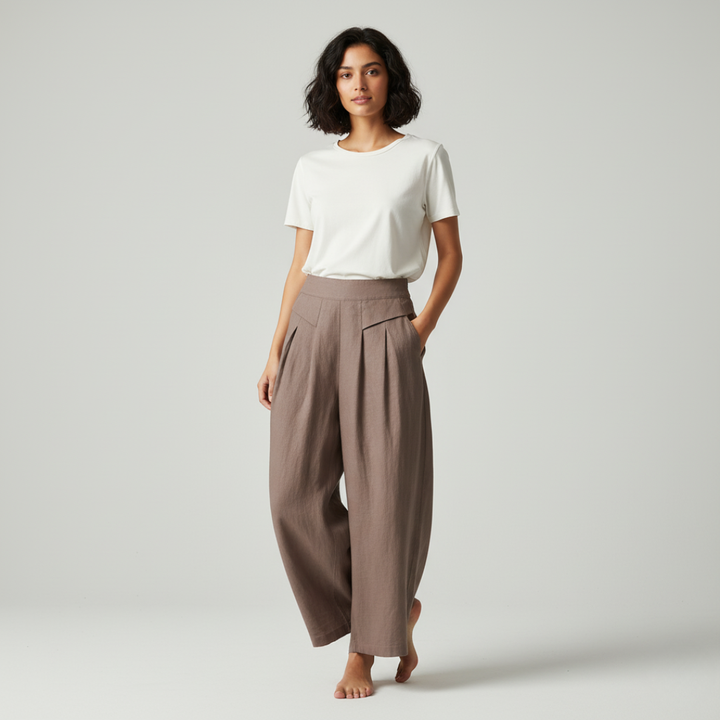 Leinenhose Damen Hoch geschnitten Weite Hosenbeine