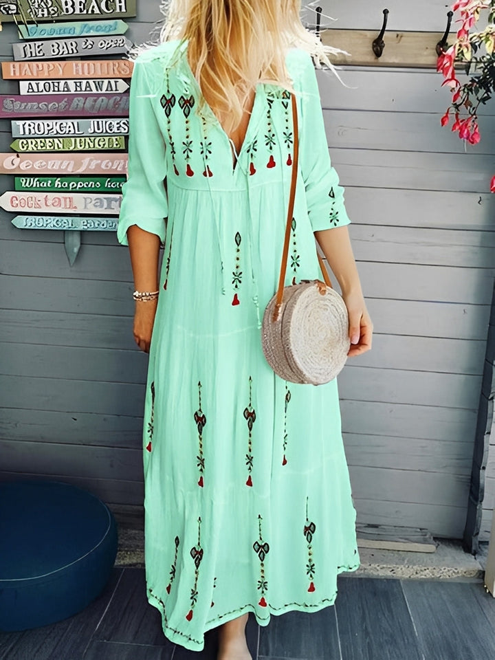 Jean - Boho-Kleid mit V-Ausschnitt und Blumenmuster für Damen