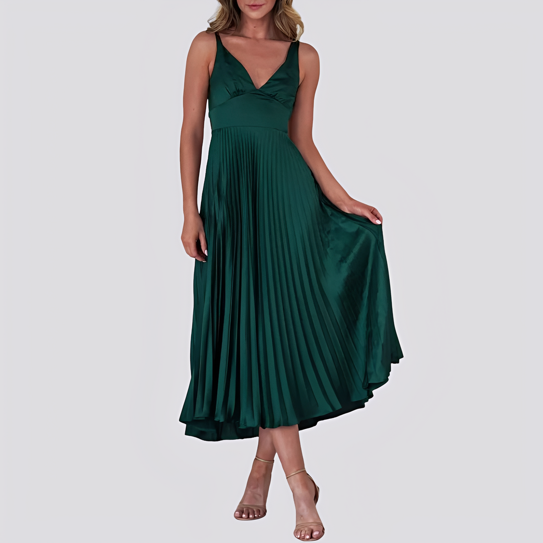 Sabrina - Elegantes Maxikleid mit Plissee und V-Ausschnitt für Damen