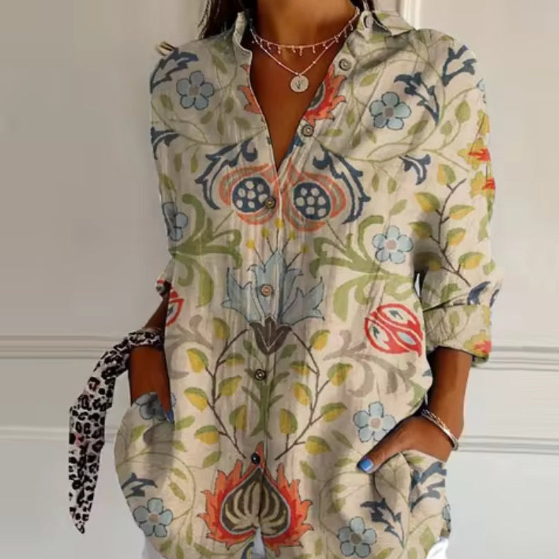 Damen Bluse mit Blumenprint und Knöpfen