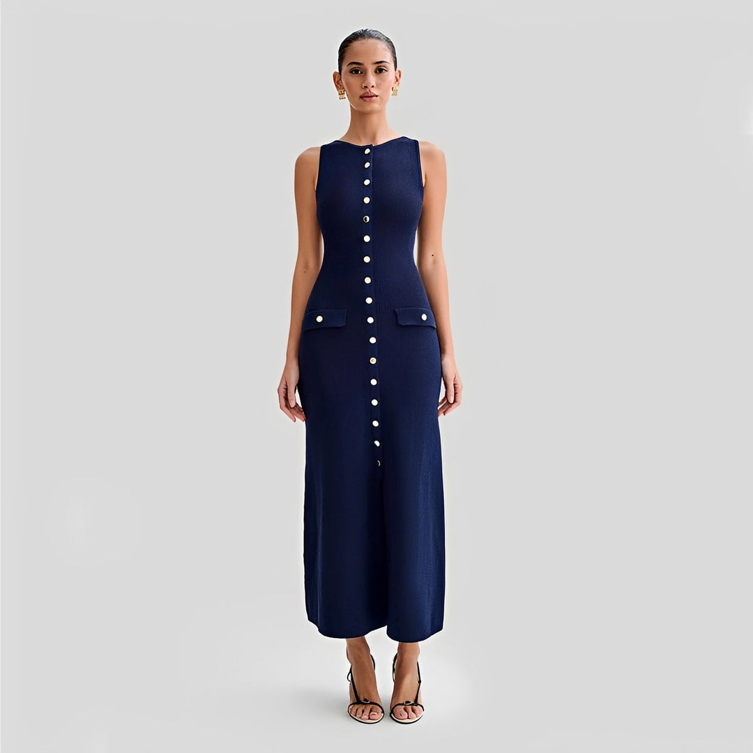 Jessica - Elegantes langes Midikleid mit Knöpfen für Damen