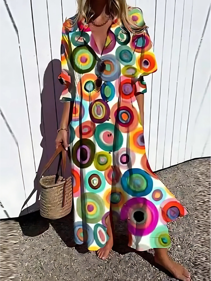Damen Sommer Hemdblusen Maxi Kleid