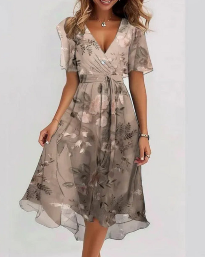 Damen Sommer Midi Wickelkleid Blumen