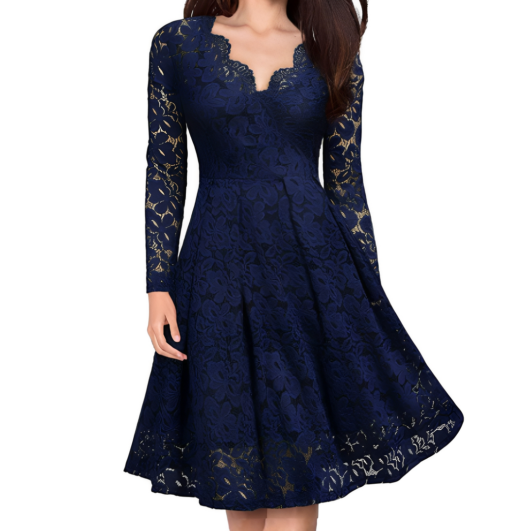 Leonie - Elegantes langärmeliges Kleid mit V-Ausschnitt für Damen