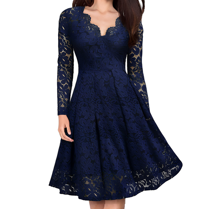 Leonie - Elegantes langärmeliges Kleid mit V-Ausschnitt für Damen