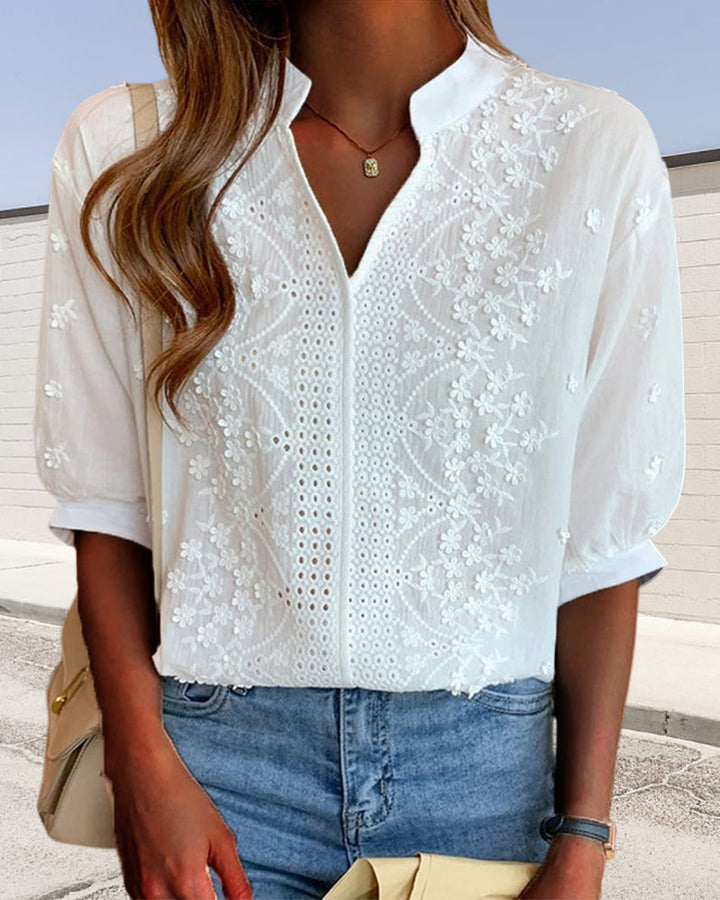 Lauren | Damen Sommer Bluse Mit V Ausschnitt Und Puffärmeln