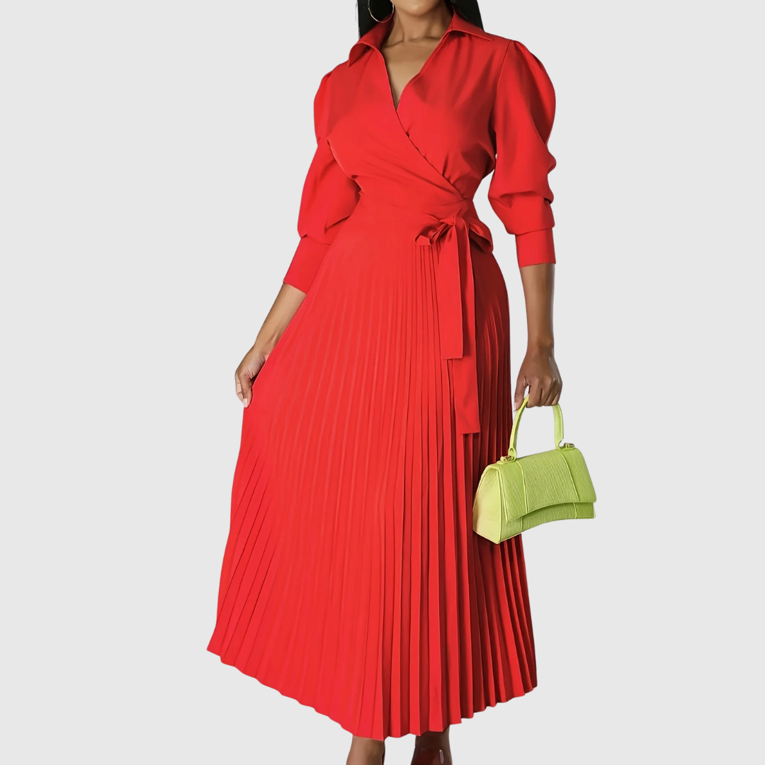 Elise – Schickes Midikleid mit V-Ausschnitt und plissiertem Detail