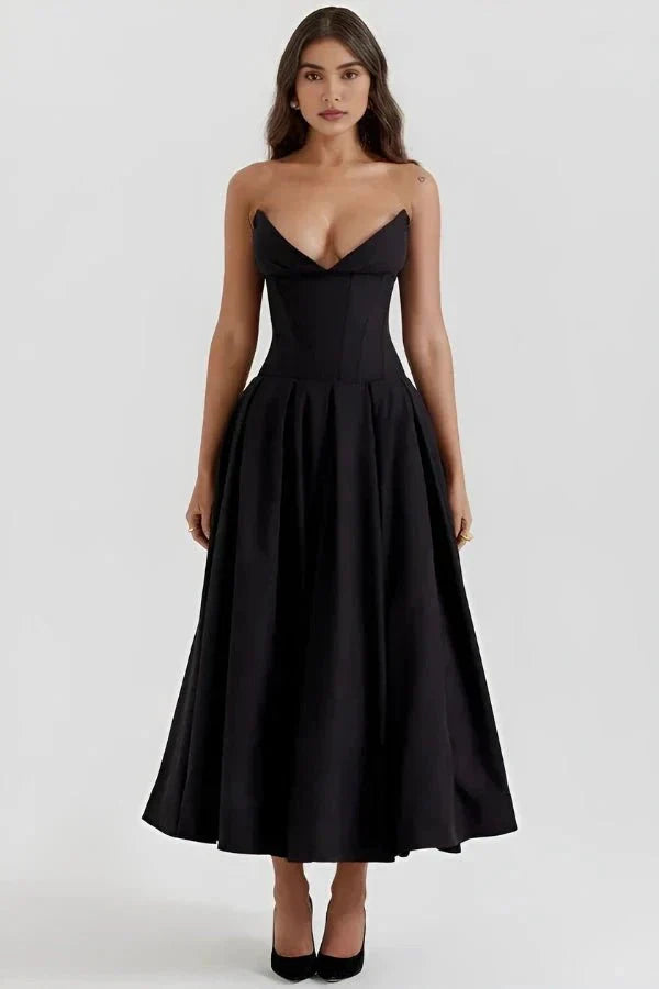 Trägerloses Korsett-Midi-Kleid für Damen