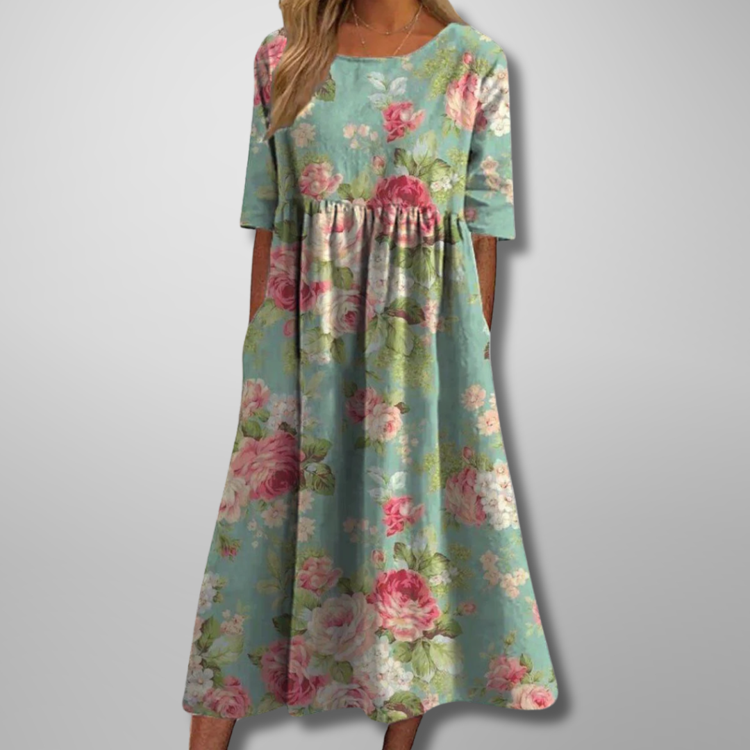 Irina – Women Floral Print Round Neck Dress - Image 2