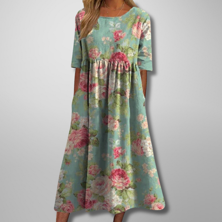 Irina – Women Floral Print Round Neck Dress - Image 2