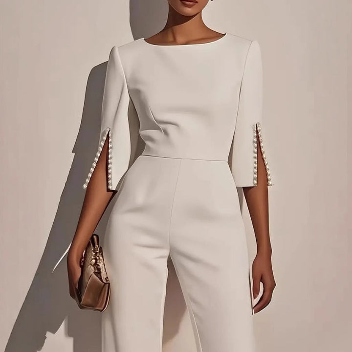 Damen-Jumpsuit mit weiten Beinen | Perlen