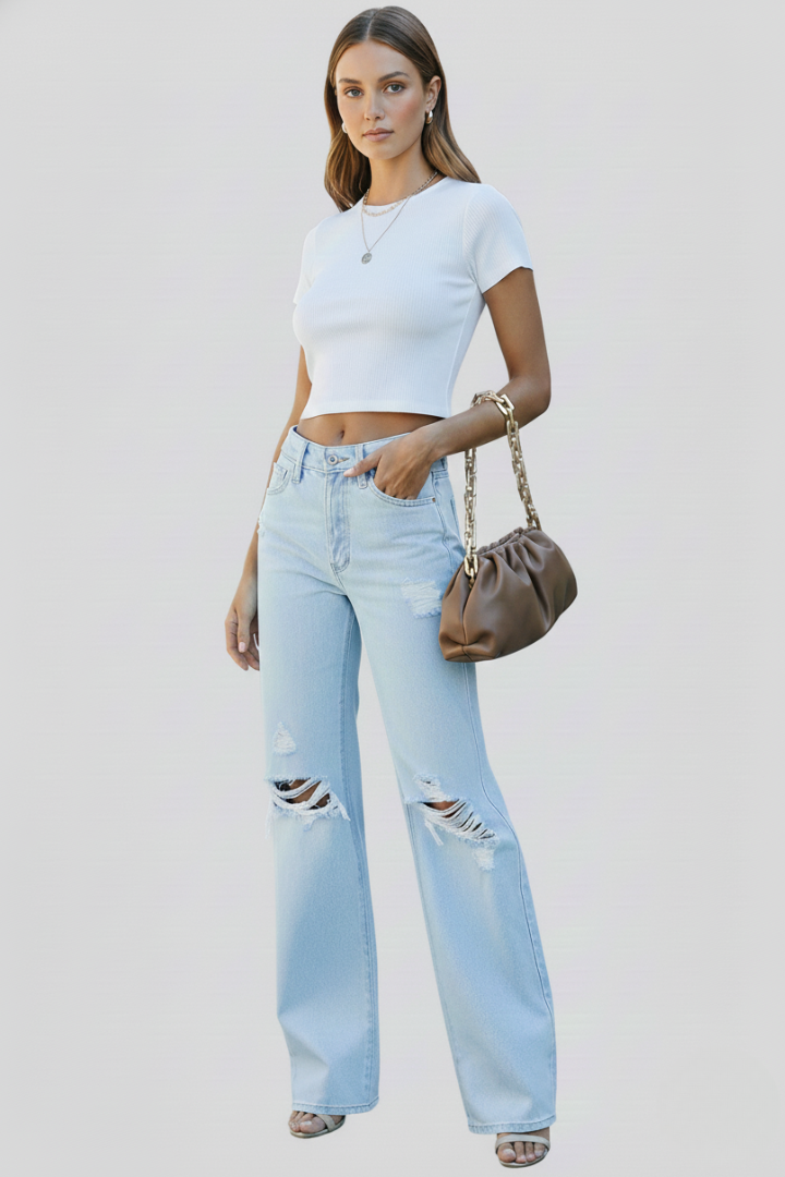 Edith | Damen Wide-Leg Distressed High-Waist Jeans