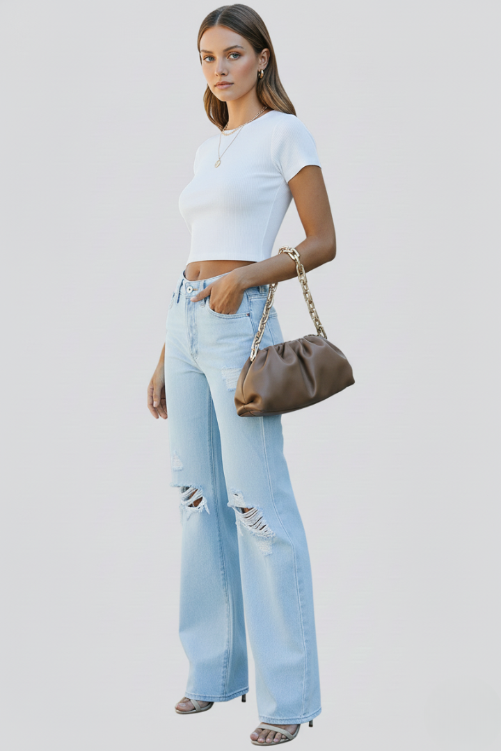 Edith | Damen Wide-Leg Distressed High-Waist Jeans