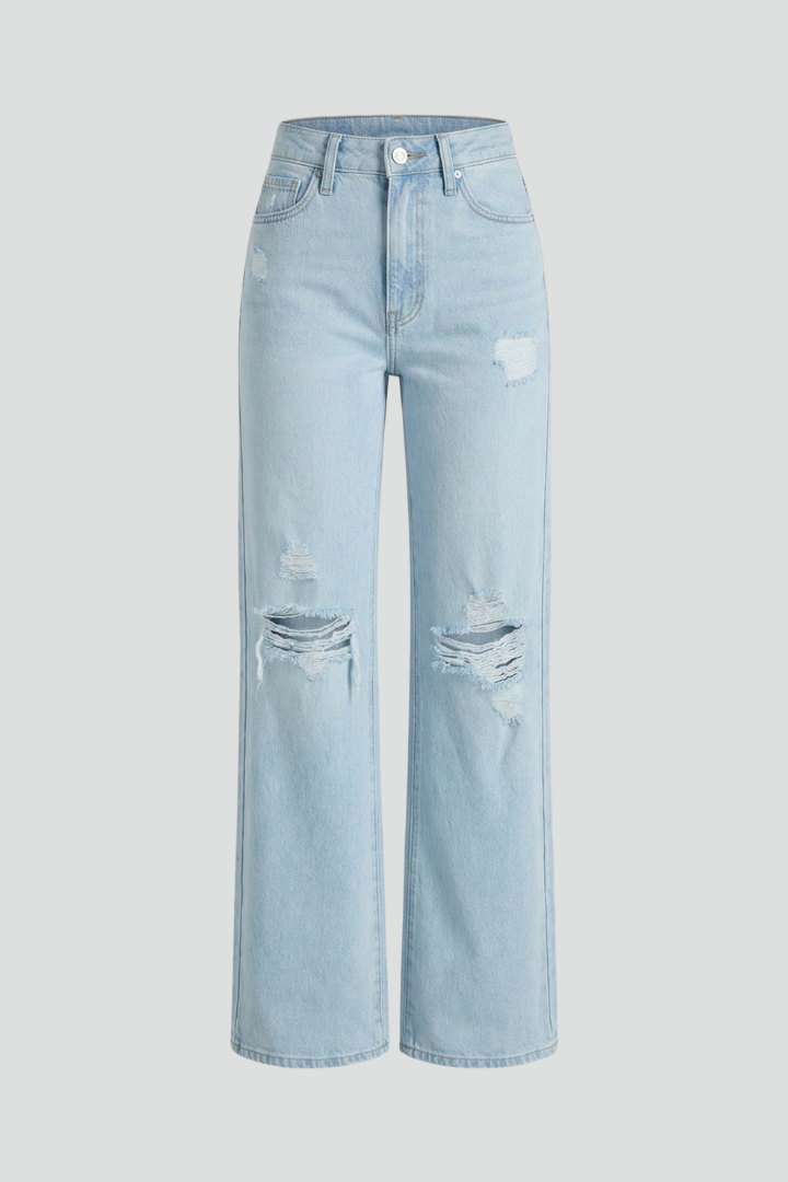 Edith | Damen Wide-Leg Distressed High-Waist Jeans