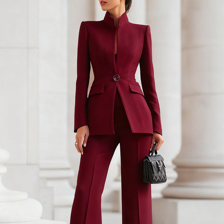 Set aus Blazer mit hohem Kragen und Hose mit weitem Bein für Damen