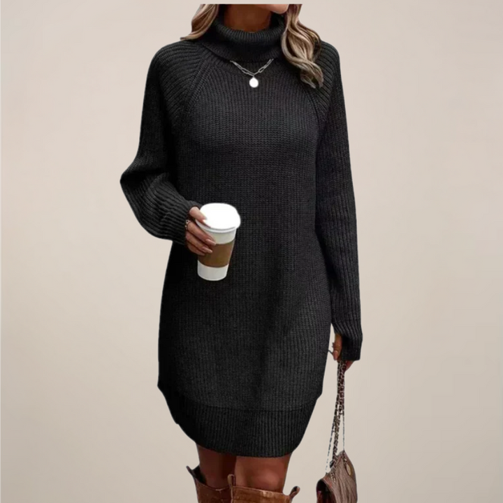 Magdalena | Damen Rollkragen-Pulloverkleid mit langen Ärmeln
